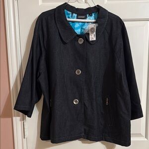 Avenue Dark Blue Short Sleeve Jean Jacket with Silver Buttons